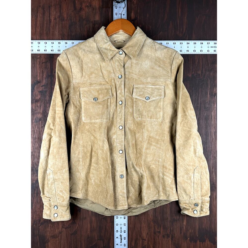 Wilsons Leather Maxima Pearl Snap Button Jacket Light Brown Womens Medium EUC
